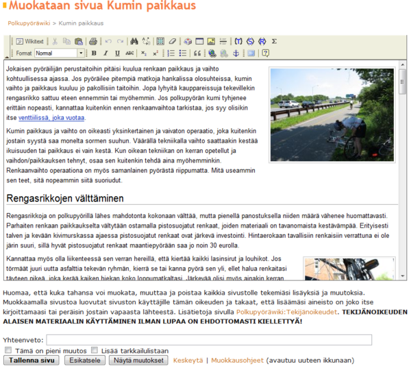 Sivun muokkaaminen visuaalisesti Polkupyöräwikissä